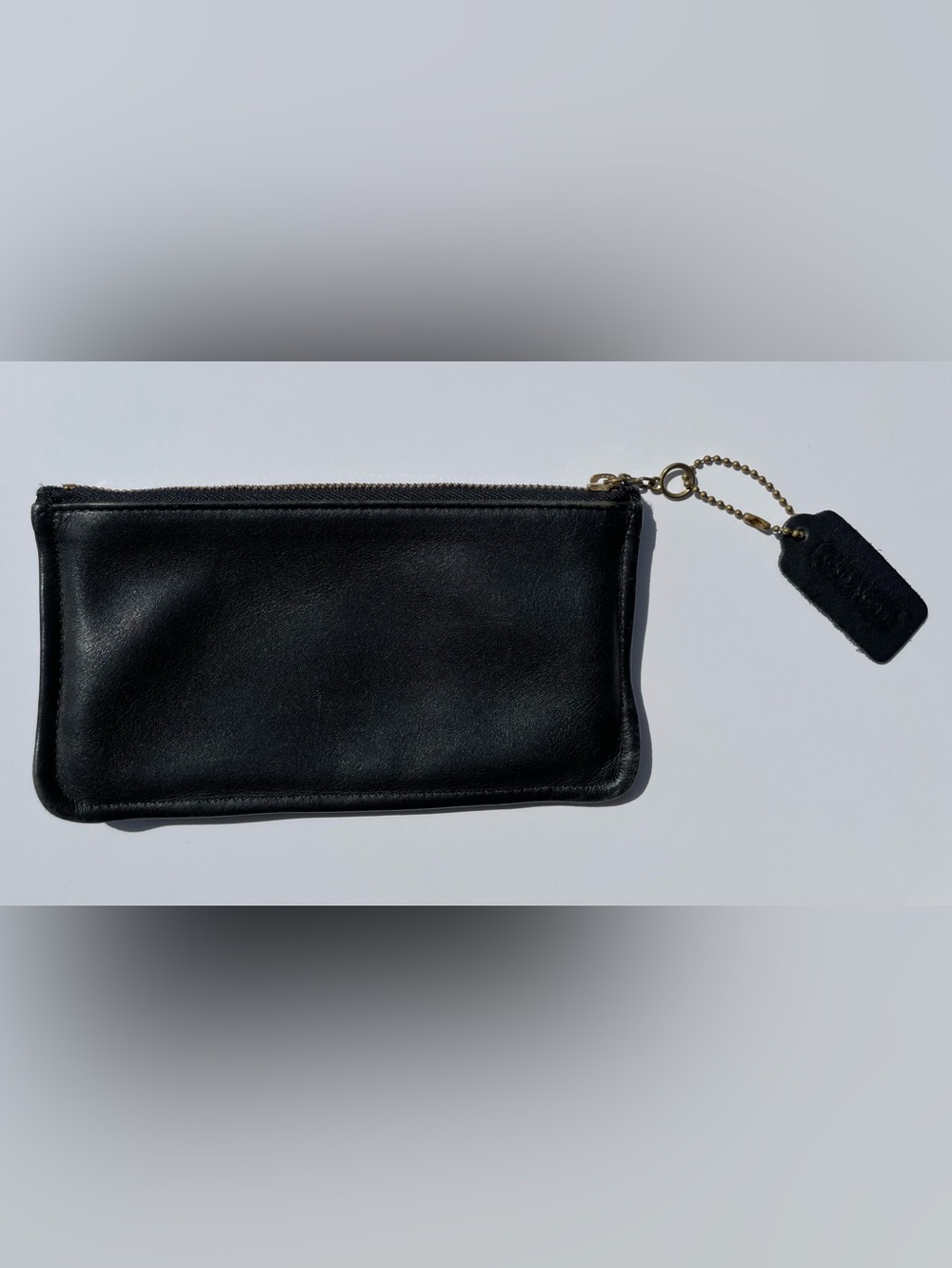 Vintage Coach Black Leather Wristlet Clutch with Gold-Tone Chain